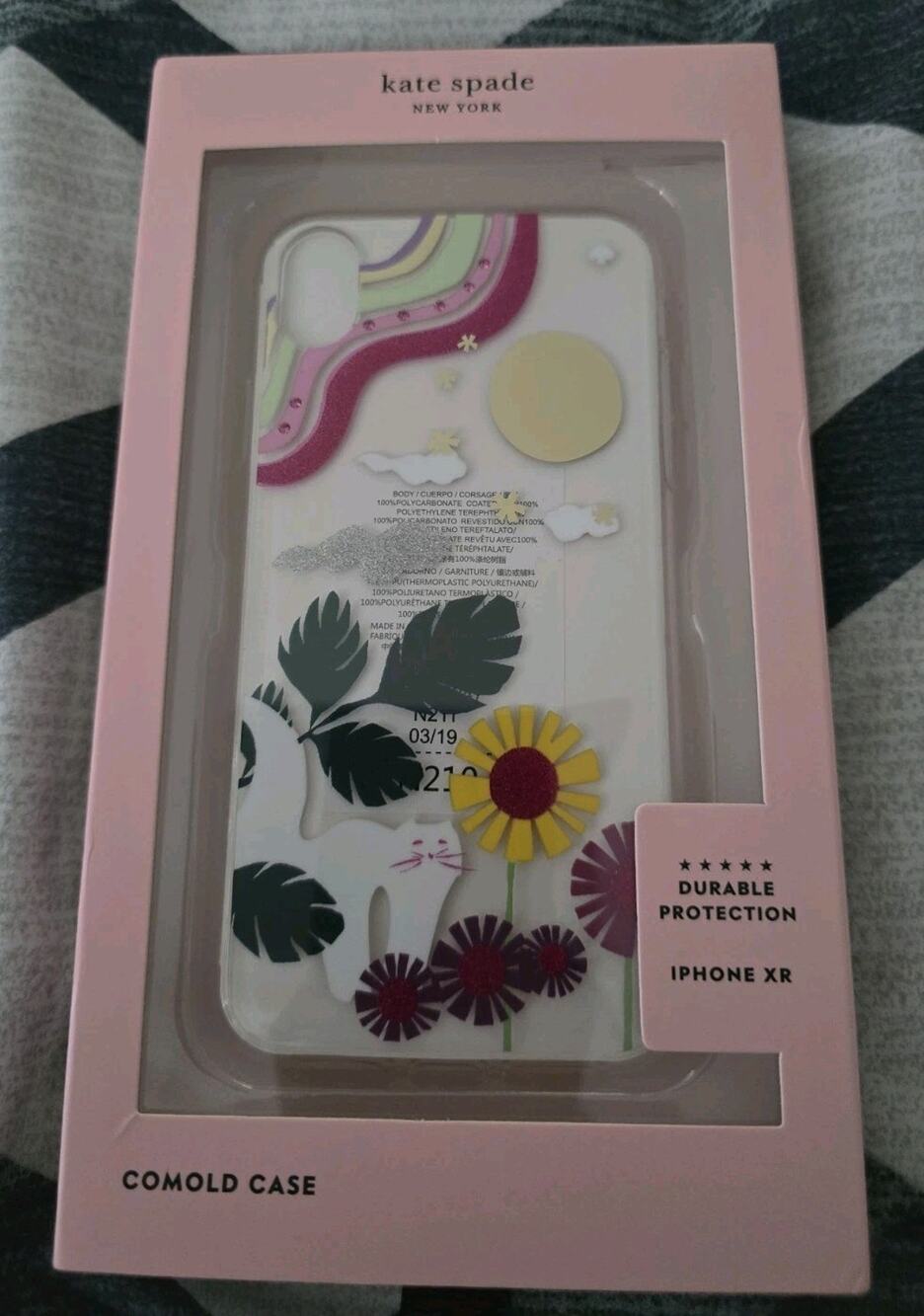 Kate Spade New York- Protective Hardshell Case for iPhone XR Glitter Garden Cat